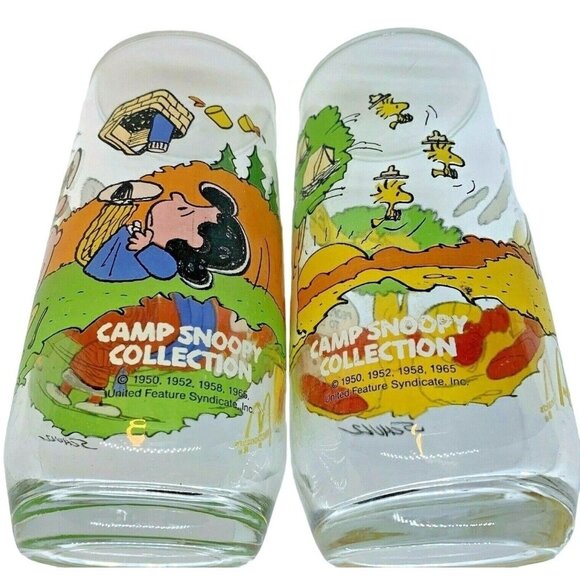 Two McDonalds ORIGINAL 1970S Peanuts Camp Snoopy Collection Glasses Charlie Brow - Picture 9 of 12